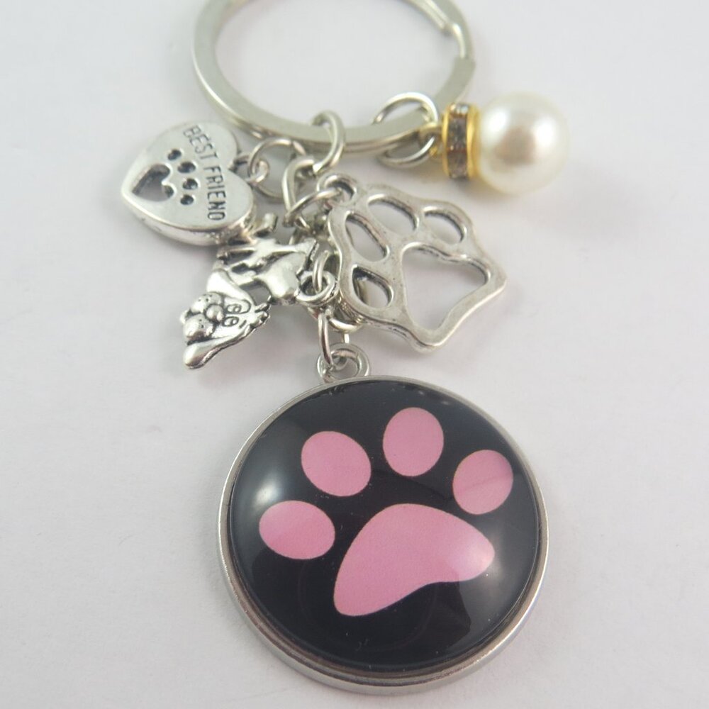 Dog Paw Print Keychain – Pink Paw Charm Key Ring Dog Lover Gift Pet Owner Bag Ac